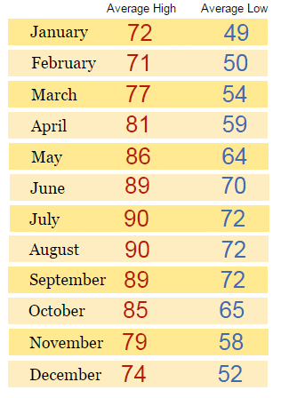 Average Monthly Temperature Sun City Center FL